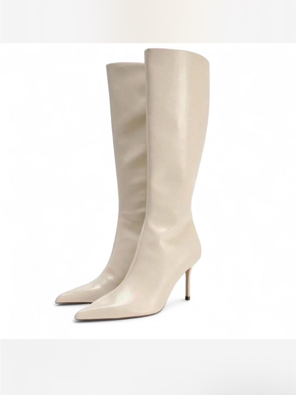 Zara Cream Tall Thin Heeled Knee-High Boots